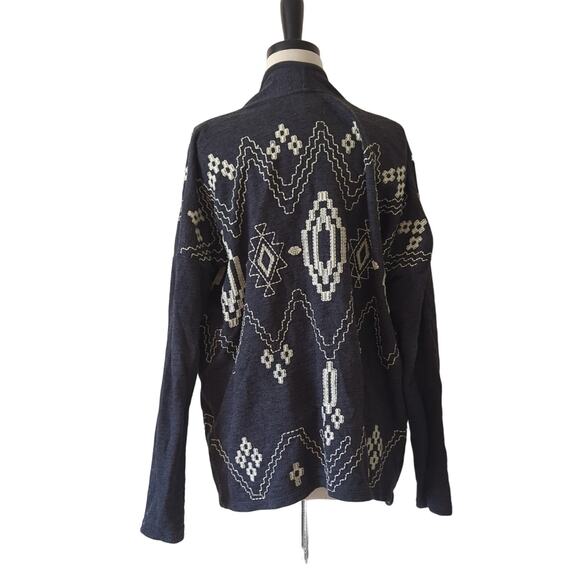Lucky Lotus Softest Knitwear Womens M Open Cardigan Sweater Embroidered Gray - Picture 4 of 7